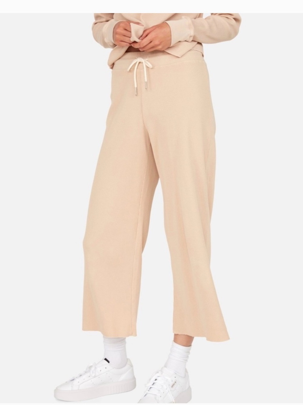 MATE The Label Cropped Wide Leg Waffle Knit Sweatpants in Beige Size XS